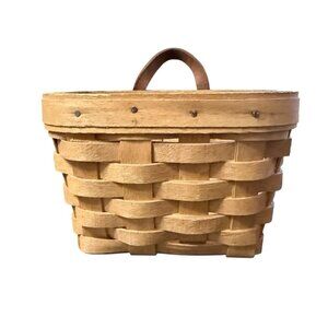 Longaberger Small Hanging Wall Basket w/Leather Strap & Sawtooth Hanger